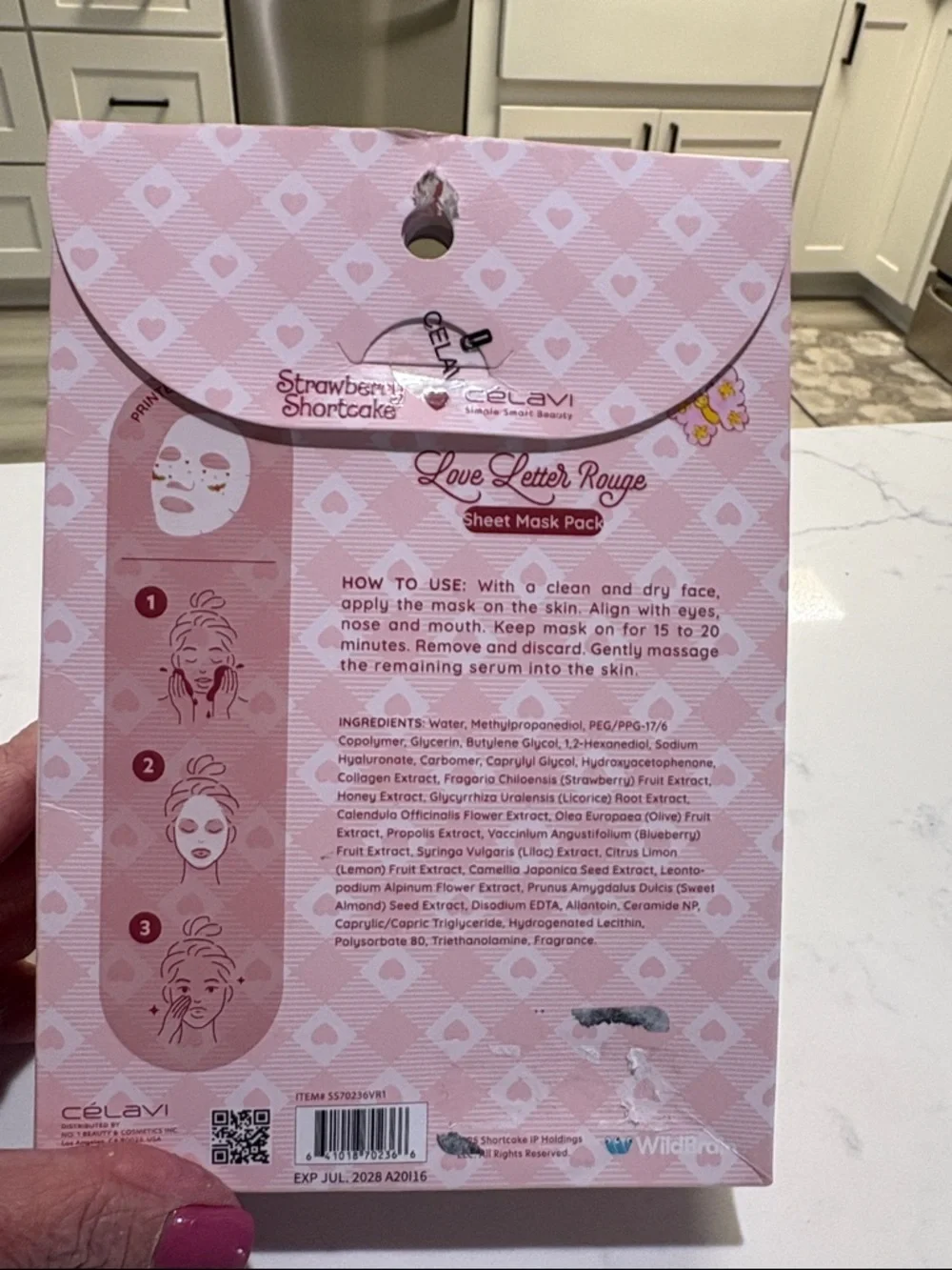 Celavi Love Letter Rouge Strawberry Sheet Mask Pack - Pink